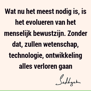 Wat nu het meest nodig is, is het evolueren van het menselijk bewustzijn. Zonder dat, zullen wetenschap, technologie, ontwikkeling alles verloren