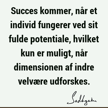 Succes kommer, når et individ fungerer ved sit fulde potentiale, hvilket kun er muligt, når dimensionen af indre velvære