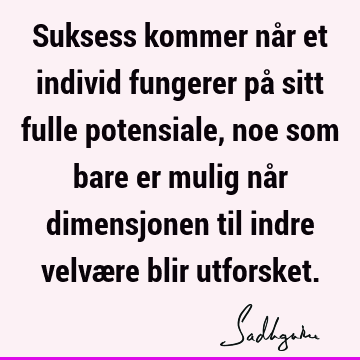 Suksess kommer når et individ fungerer på sitt fulle potensiale, noe som bare er mulig når dimensjonen til indre velvære blir