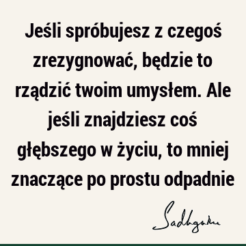 Jeśli spróbujesz z czegoś zrezygnować, będzie to rządzić twoim umysłem. Ale jeśli znajdziesz coś głębszego w życiu, to mniej znaczące po prostu