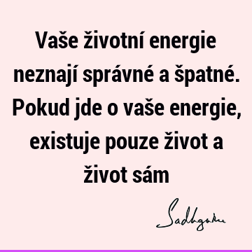 Vaše životní energie neznají správné a špatné. Pokud jde o vaše energie, existuje pouze život a život sá