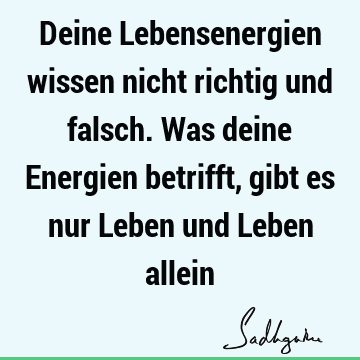 Deine Lebensenergien wissen nicht richtig und falsch. Was deine Energien betrifft, gibt es nur Leben und Leben