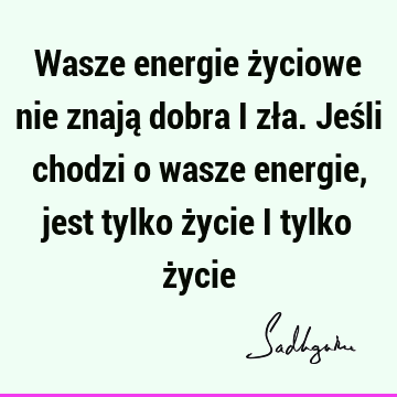 Wasze energie życiowe nie znają dobra i zła. Jeśli chodzi o wasze energie, jest tylko życie i tylko ż