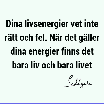 Dina livsenergier vet inte rätt och fel. När det gäller dina energier finns det bara liv och bara