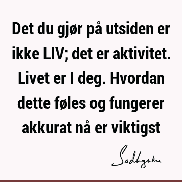 Det du gjør på utsiden er ikke LIV; det er aktivitet. Livet er i deg. Hvordan dette føles og fungerer akkurat nå er