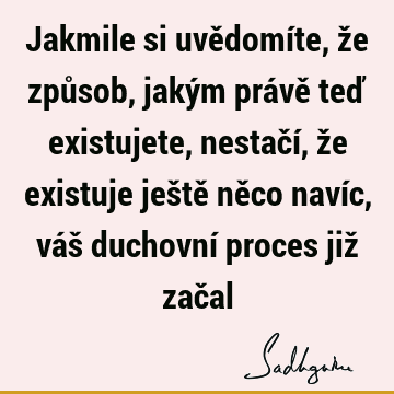 Jakmile si uvědomíte, že způsob, jakým právě teď existujete, nestačí, že existuje ještě něco navíc, váš duchovní proces již zač