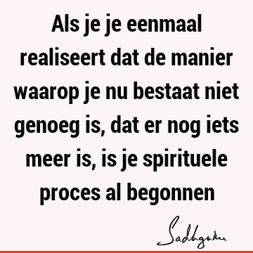 Als je je eenmaal realiseert dat de manier waarop je nu bestaat niet genoeg is, dat er nog iets meer is, is je spirituele proces al