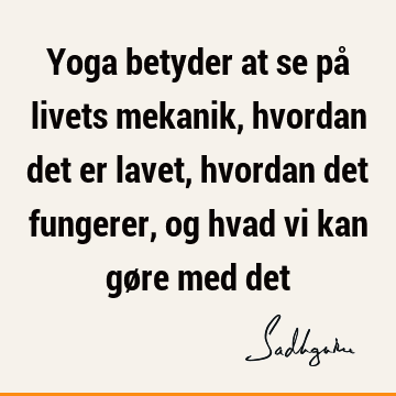 Yoga betyder at se på livets mekanik, hvordan det er lavet, hvordan det fungerer, og hvad vi kan gøre med