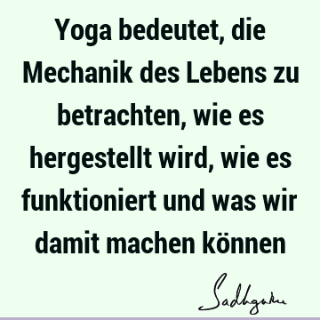 Yoga bedeutet, die Mechanik des Lebens zu betrachten, wie es hergestellt wird, wie es funktioniert und was wir damit machen kö