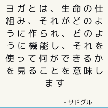 ヨガとは、生命の仕組み、それがどのように作られ、どのように機能し、それを使って何ができるかを見ることを意味します