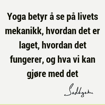 Yoga betyr å se på livets mekanikk, hvordan det er laget, hvordan det fungerer, og hva vi kan gjøre med