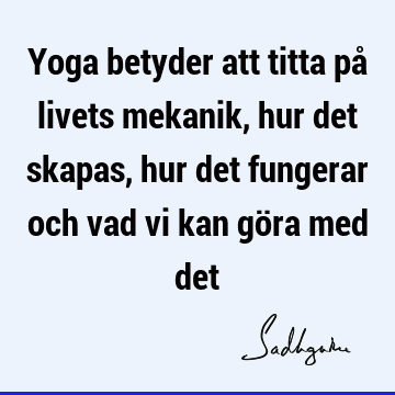 Yoga betyder att titta på livets mekanik, hur det skapas, hur det fungerar och vad vi kan göra med