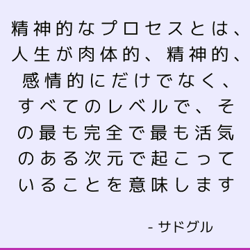 精神的なプロセスとは、人生が肉体的、精神的、感情的にだけでなく、すべてのレベルで、その最も完全で最も活気のある次元で起こっていることを意味します