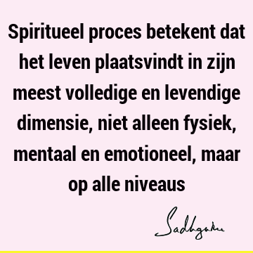 Spiritueel proces betekent dat het leven plaatsvindt in zijn meest volledige en levendige dimensie, niet alleen fysiek, mentaal en emotioneel, maar op alle