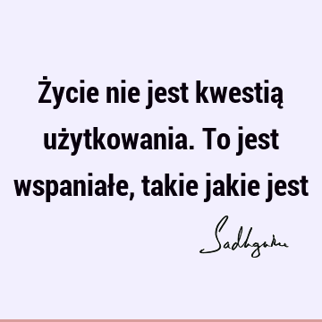 Życie nie jest kwestią użytkowania. To jest wspaniałe, takie jakie