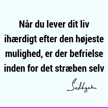 Når du lever dit liv ihærdigt efter den højeste mulighed, er der befrielse inden for det stræben