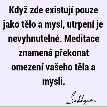 Když zde existují pouze jako tělo a mysl, utrpení je nevyhnutelné. Meditace znamená překonat omezení vašeho těla a