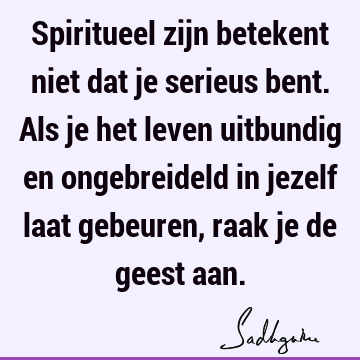 Spiritueel zijn betekent niet dat je serieus bent. Als je het leven uitbundig en ongebreideld in jezelf laat gebeuren, raak je de geest