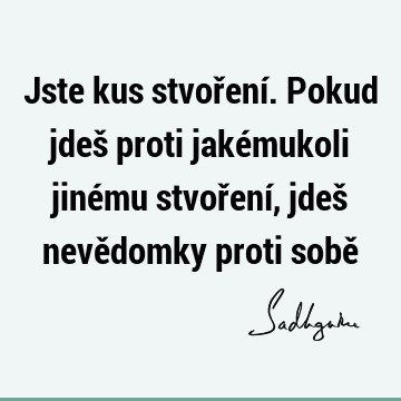 Jste kus stvoření. Pokud jdeš proti jakémukoli jinému stvoření, jdeš nevědomky proti sobě