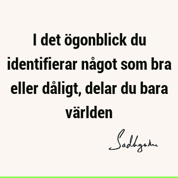 I det ögonblick du identifierar något som bra eller dåligt, delar du bara vä