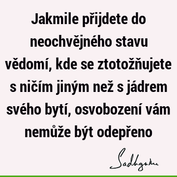 Jakmile přijdete do neochvějného stavu vědomí, kde se ztotožňujete s ničím jiným než s jádrem svého bytí, osvobození vám nemůže být odepř