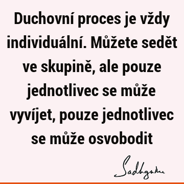 Duchovní proces je vždy individuální. Můžete sedět ve skupině, ale pouze jednotlivec se může vyvíjet, pouze jednotlivec se může