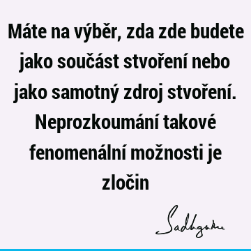 Máte na výběr, zda zde budete jako součást stvoření nebo jako samotný zdroj stvoření. Neprozkoumání takové fenomenální možnosti je zloč