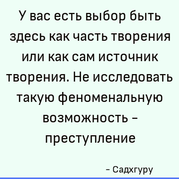 У вас есть выбор быть здесь как часть творения или как сам источник творения. Не исследовать такую феноменальную возможность - преступление