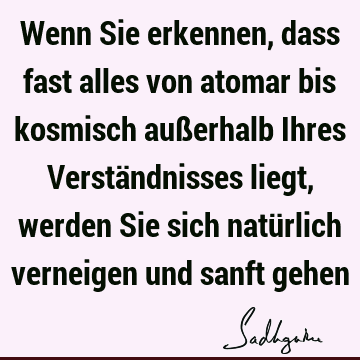 Wenn Sie erkennen, dass fast alles von atomar bis kosmisch außerhalb Ihres Verständnisses liegt, werden Sie sich natürlich verneigen und sanft