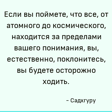 Если вы поймете, что все, от атомного до космического, находится за пределами вашего понимания, вы, естественно, поклонитесь, вы будете осторожно ходить
