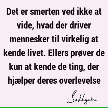 Det er smerten ved ikke at vide, hvad der driver mennesker til virkelig at kende livet. Ellers prøver de kun at kende de ting, der hjælper deres