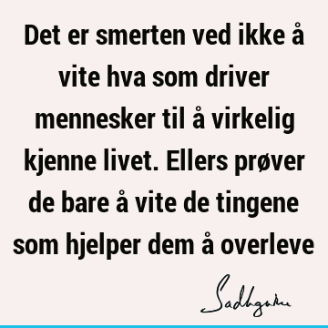 Det er smerten ved ikke å vite hva som driver mennesker til å virkelig kjenne livet. Ellers prøver de bare å vite de tingene som hjelper dem å