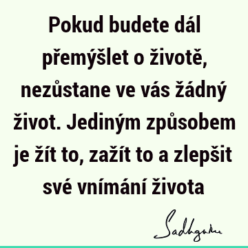 Pokud budete dál přemýšlet o životě, nezůstane ve vás žádný život. Jediným způsobem je žít to, zažít to a zlepšit své vnímání ž