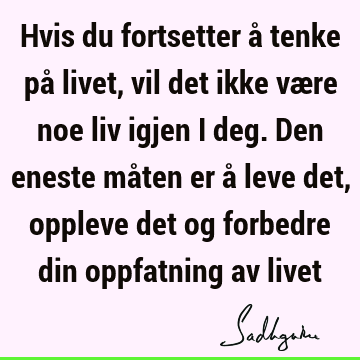 Hvis du fortsetter å tenke på livet, vil det ikke være noe liv igjen i deg. Den eneste måten er å leve det, oppleve det og forbedre din oppfatning av