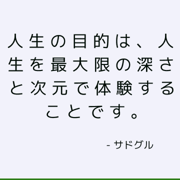 人生の目的は、人生を最大限の深さと次元で体験することです。