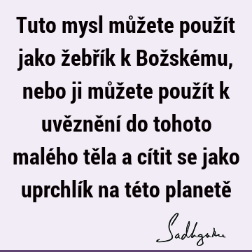 Tuto mysl můžete použít jako žebřík k Božskému, nebo ji můžete použít k uvěznění do tohoto malého těla a cítit se jako uprchlík na této planetě