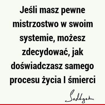 Jeśli masz pewne mistrzostwo w swoim systemie, możesz zdecydować, jak doświadczasz samego procesu życia i ś