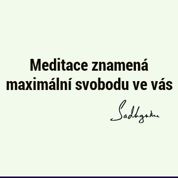 Meditace znamená maximální svobodu ve vá