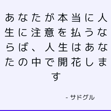 あなたが本当に人生に注意を払うならば、人生はあなたの中で開花します