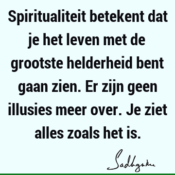 Spiritualiteit betekent dat je het leven met de grootste helderheid bent gaan zien. Er zijn geen illusies meer over. Je ziet alles zoals het