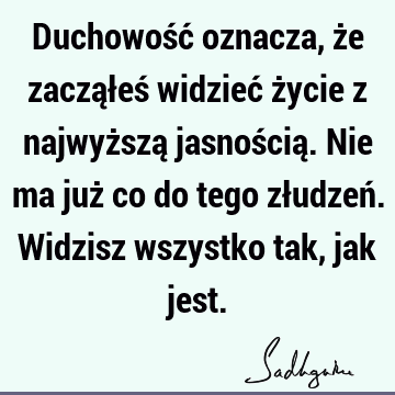 Duchowość oznacza, że zacząłeś widzieć życie z najwyższą jasnością. Nie ma już co do tego złudzeń. Widzisz wszystko tak, jak