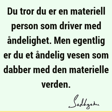 Du tror du er en materiell person som driver med åndelighet. Men egentlig er du et åndelig vesen som dabber med den materielle