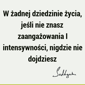 W żadnej dziedzinie życia, jeśli nie znasz zaangażowania i intensywności, nigdzie nie