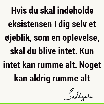 Hvis du skal indeholde eksistensen i dig selv et øjeblik, som en oplevelse, skal du blive intet. Kun intet kan rumme alt. Noget kan aldrig rumme