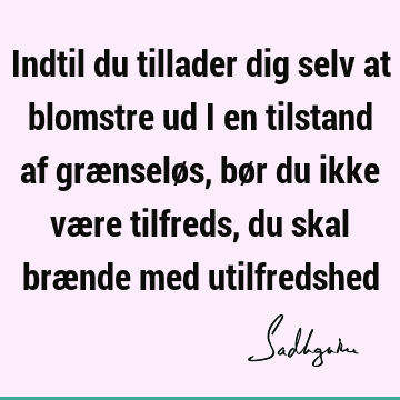 Indtil du tillader dig selv at blomstre ud i en tilstand af grænseløs, bør du ikke være tilfreds, du skal brænde med