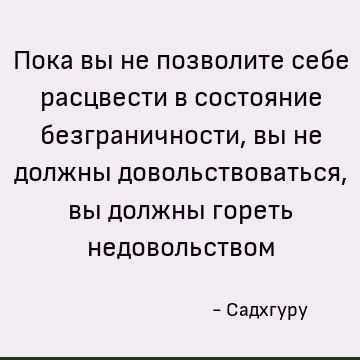 Пока вы не позволите себе расцвести в состояние безграничности, вы не должны довольствоваться, вы должны гореть недовольством