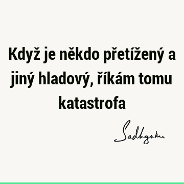 Když je někdo přetížený a jiný hladový, říkám tomu