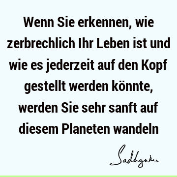 Wenn Sie erkennen, wie zerbrechlich Ihr Leben ist und wie es jederzeit auf den Kopf gestellt werden könnte, werden Sie sehr sanft auf diesem Planeten