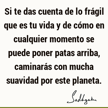 Si te das cuenta de lo frágil que es tu vida y de cómo en cualquier momento se puede poner patas arriba, caminarás con mucha suavidad por este