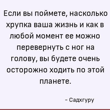 Если вы поймете, насколько хрупка ваша жизнь и как в любой момент ее можно перевернуть с ног на голову, вы будете очень осторожно ходить по этой планете